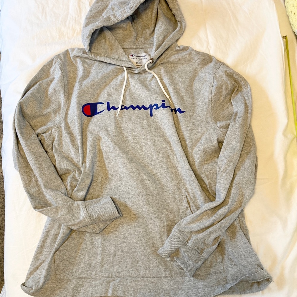 Champion grey hooded lightweight sweatshirt size L